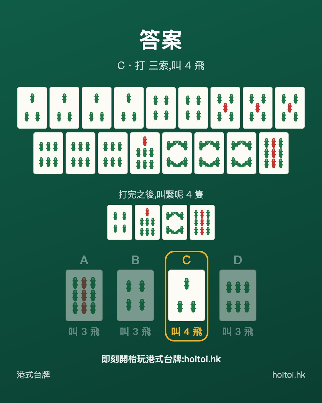 答案：打 三索，叫 4 飛