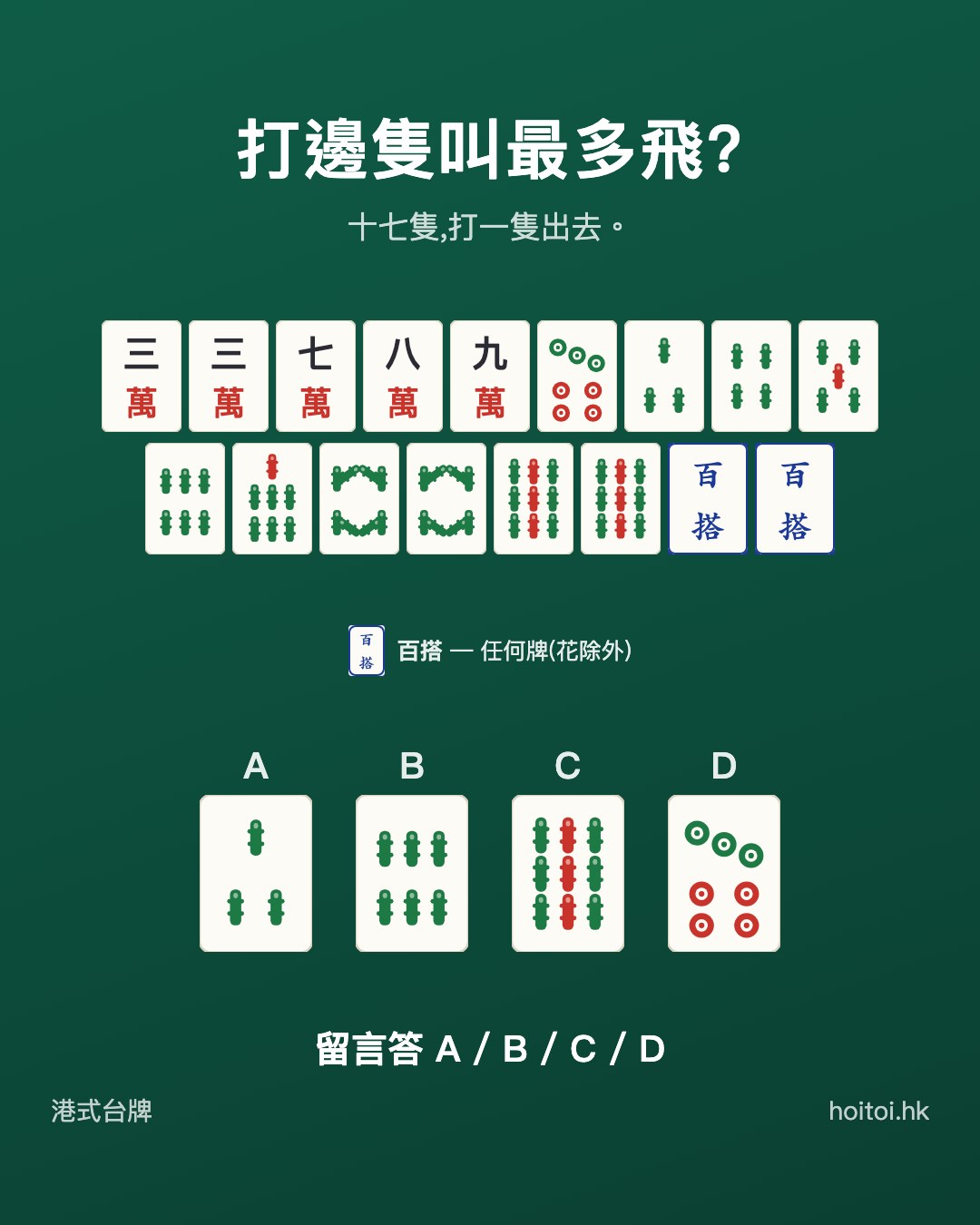 手牌：三三七八九萬　七筒　三四五六七八八九九索　搭搭