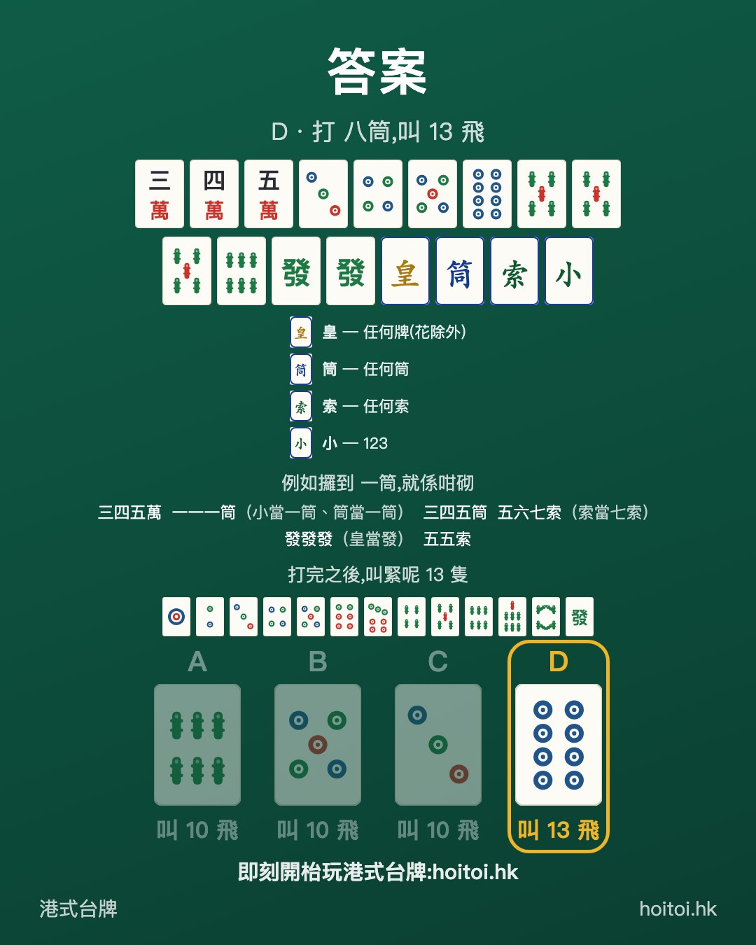 答案：打 八筒，叫 13 飛