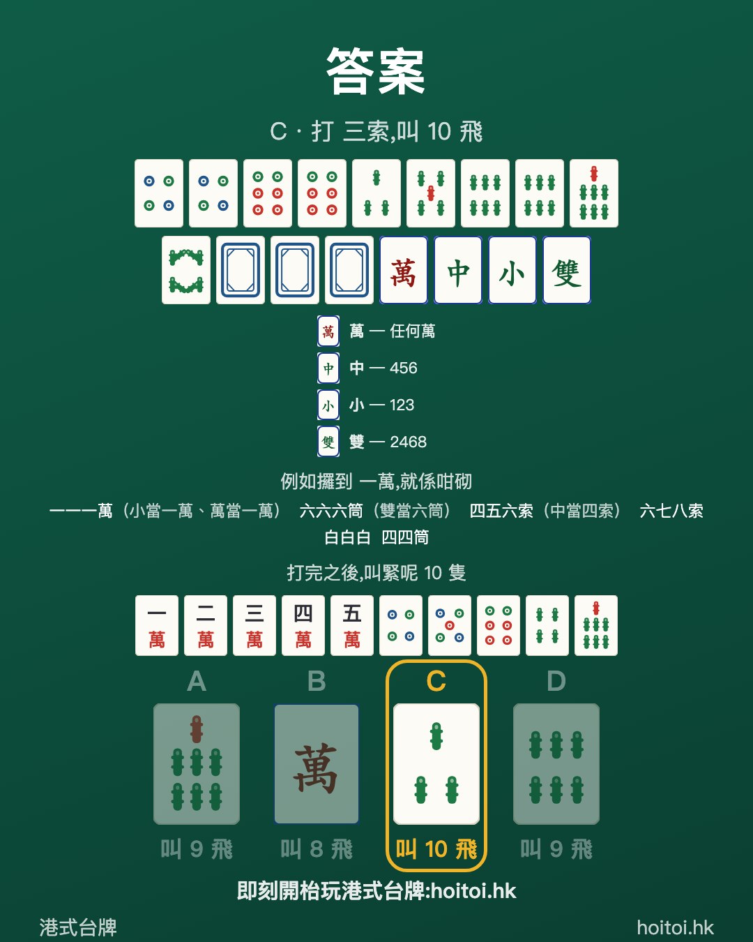 答案：打 三索，叫 10 飛