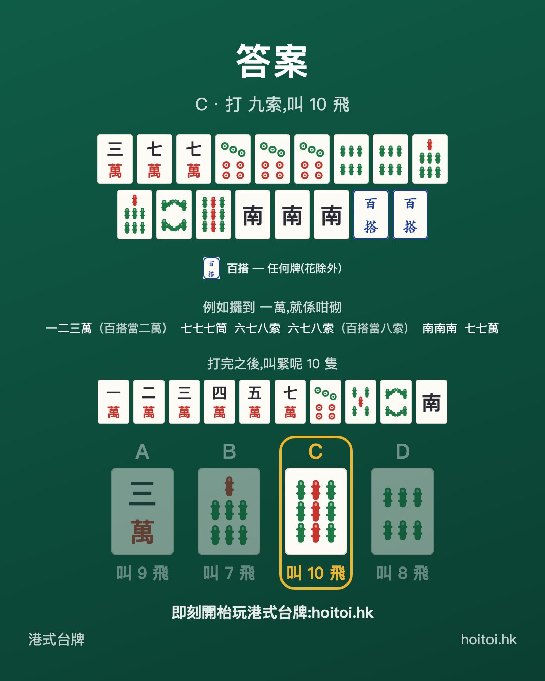 答案：打 九索，叫 10 飛