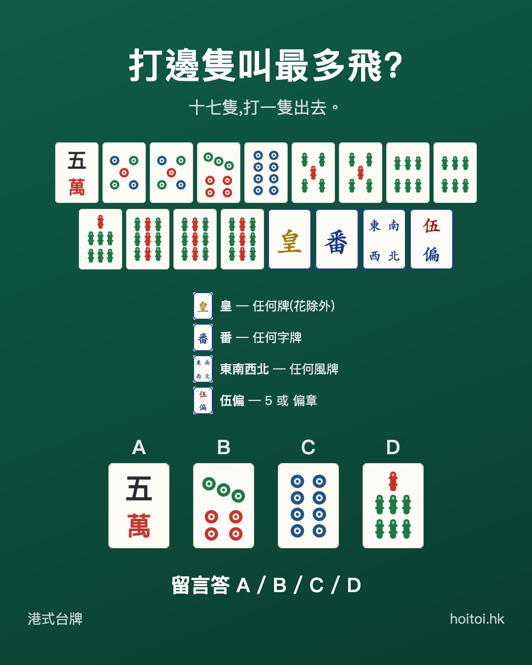 手牌：五萬　五五七八筒　五五六六七九九九索　搭搭搭搭