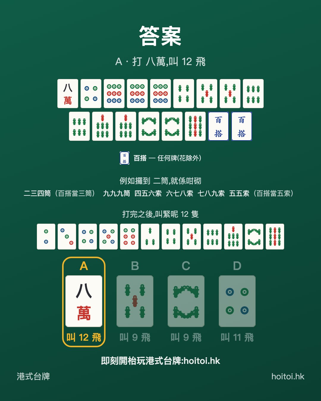 答案：打 八萬，叫 12 飛