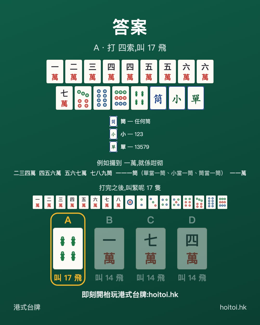 答案：打 四索，叫 17 飛