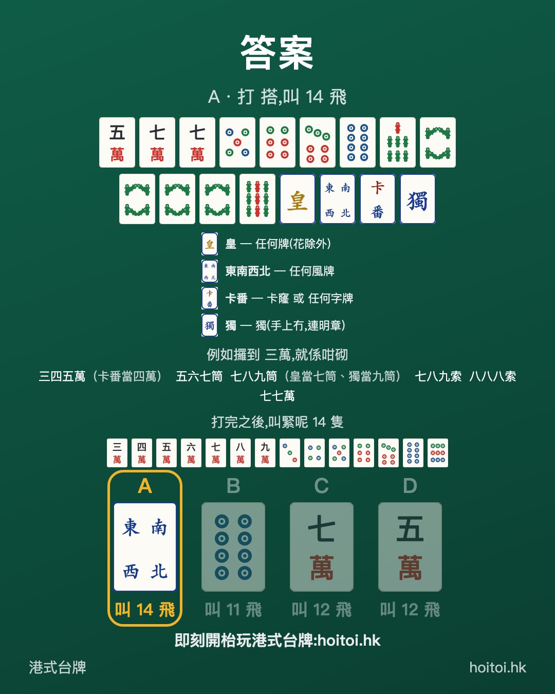 答案：打 搭，叫 14 飛