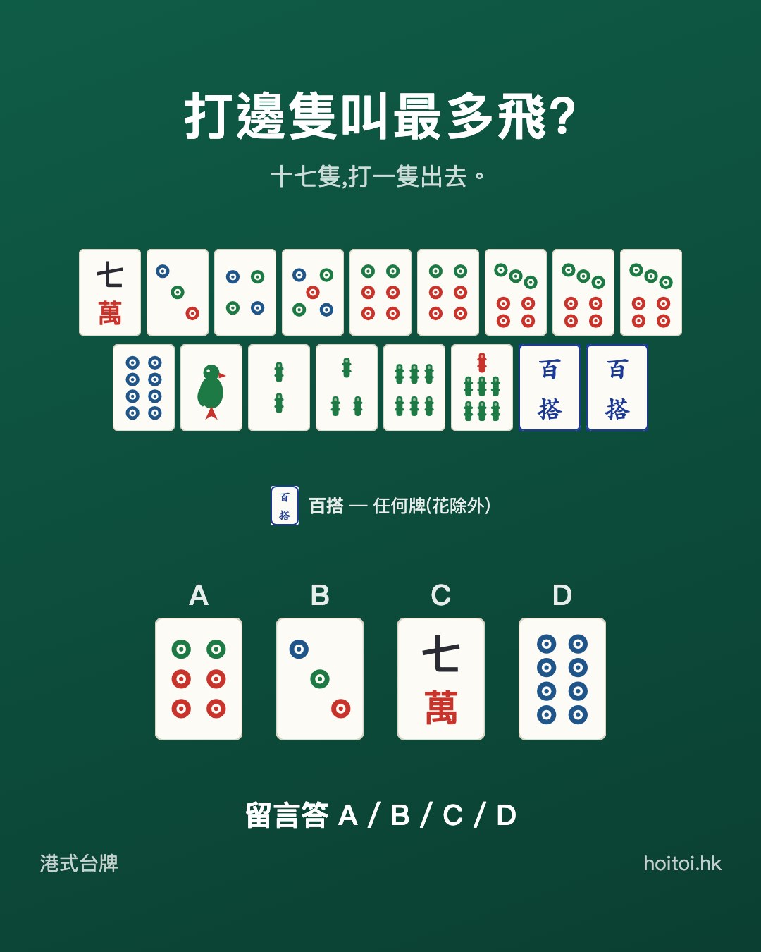手牌：七萬　三四五六六七七七八筒　一二三六七索　搭搭