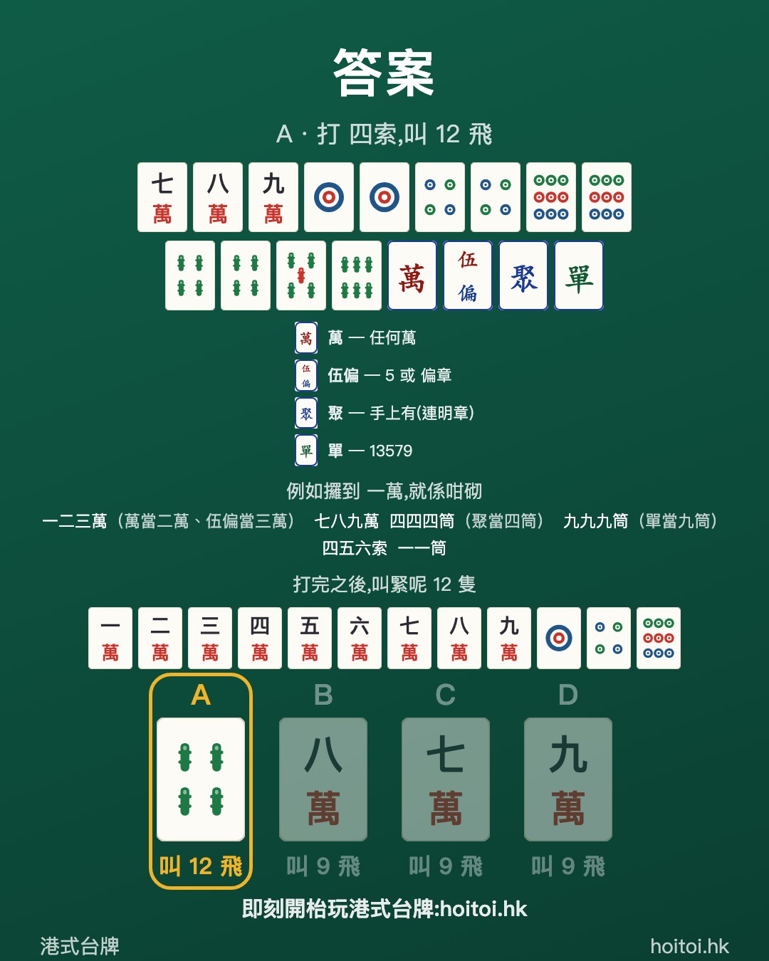 答案：打 四索，叫 12 飛