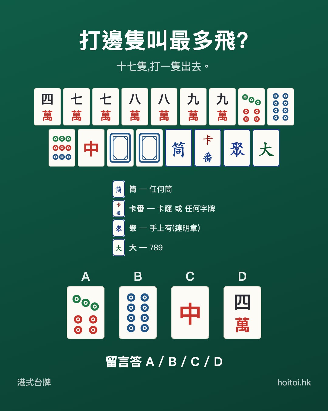 手牌：四七七八八九九萬　七八九筒　中白白搭搭搭搭