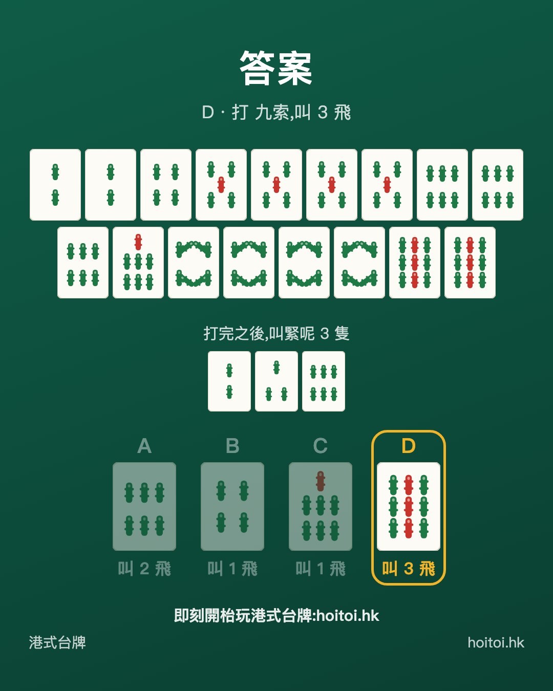 答案：打 九索，叫 3 飛