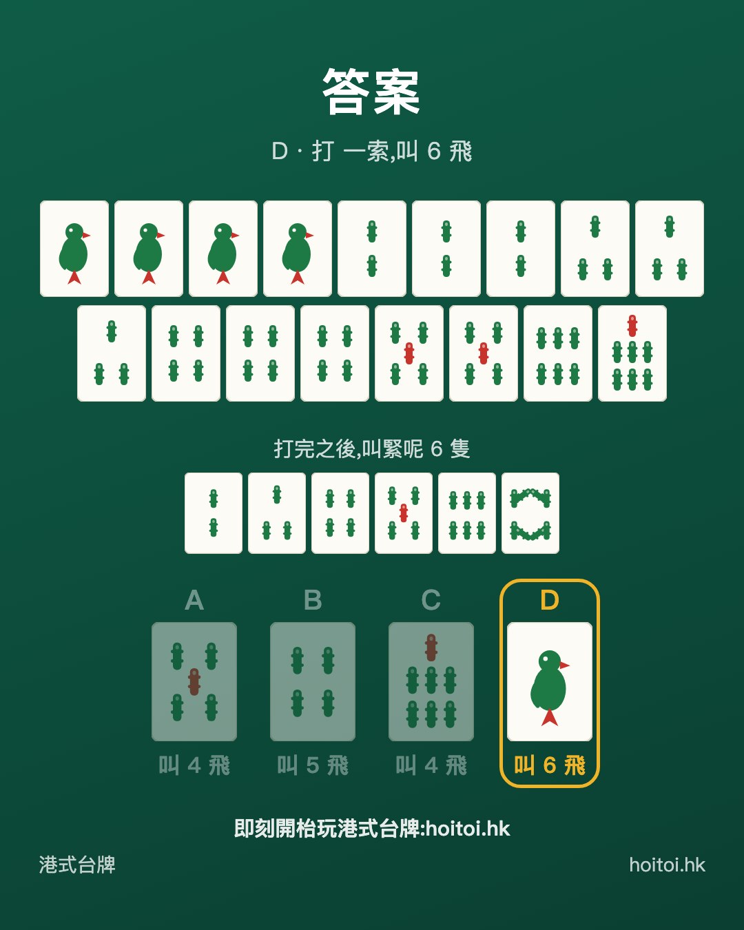 答案：打 一索，叫 6 飛