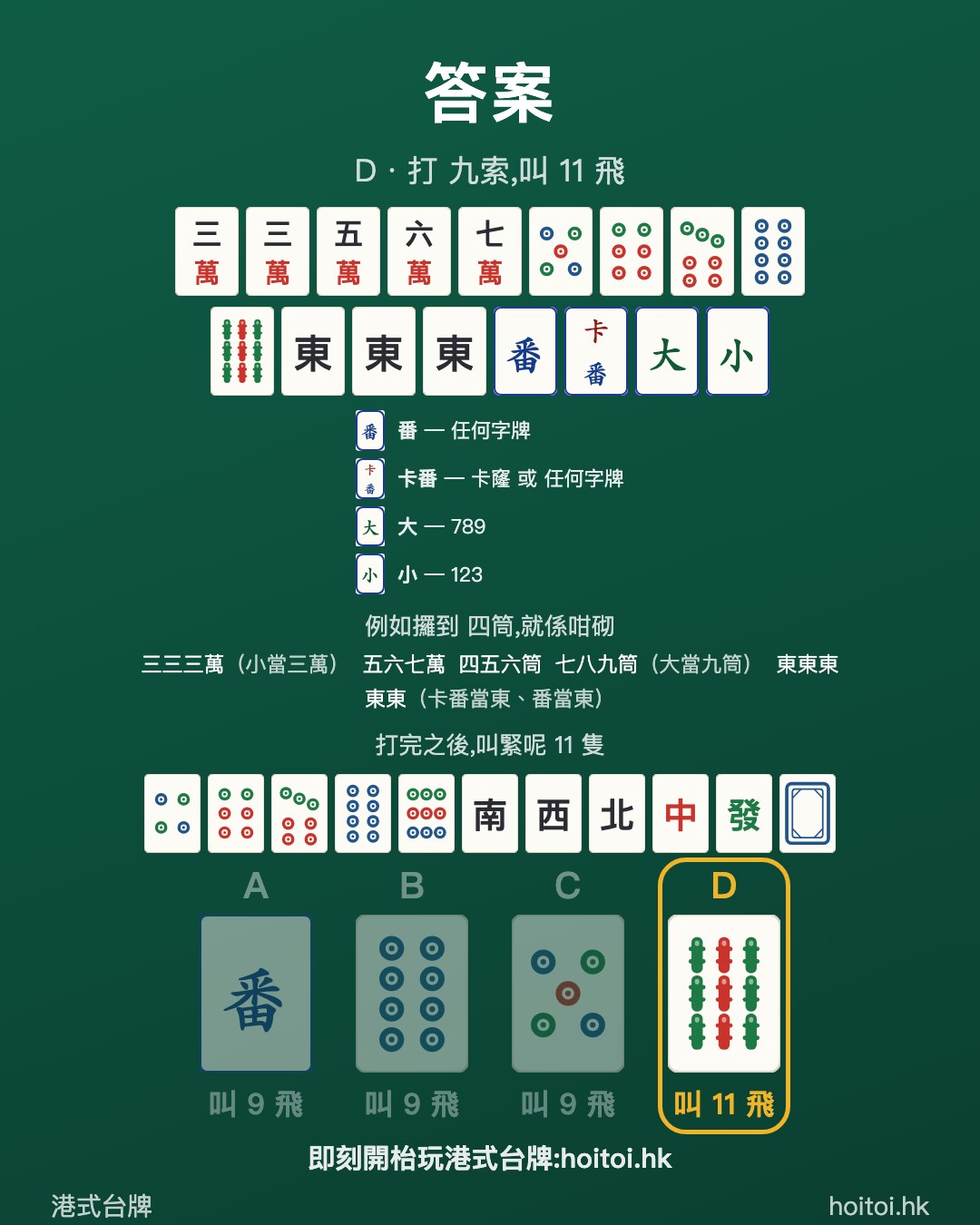 答案：打 九索，叫 11 飛