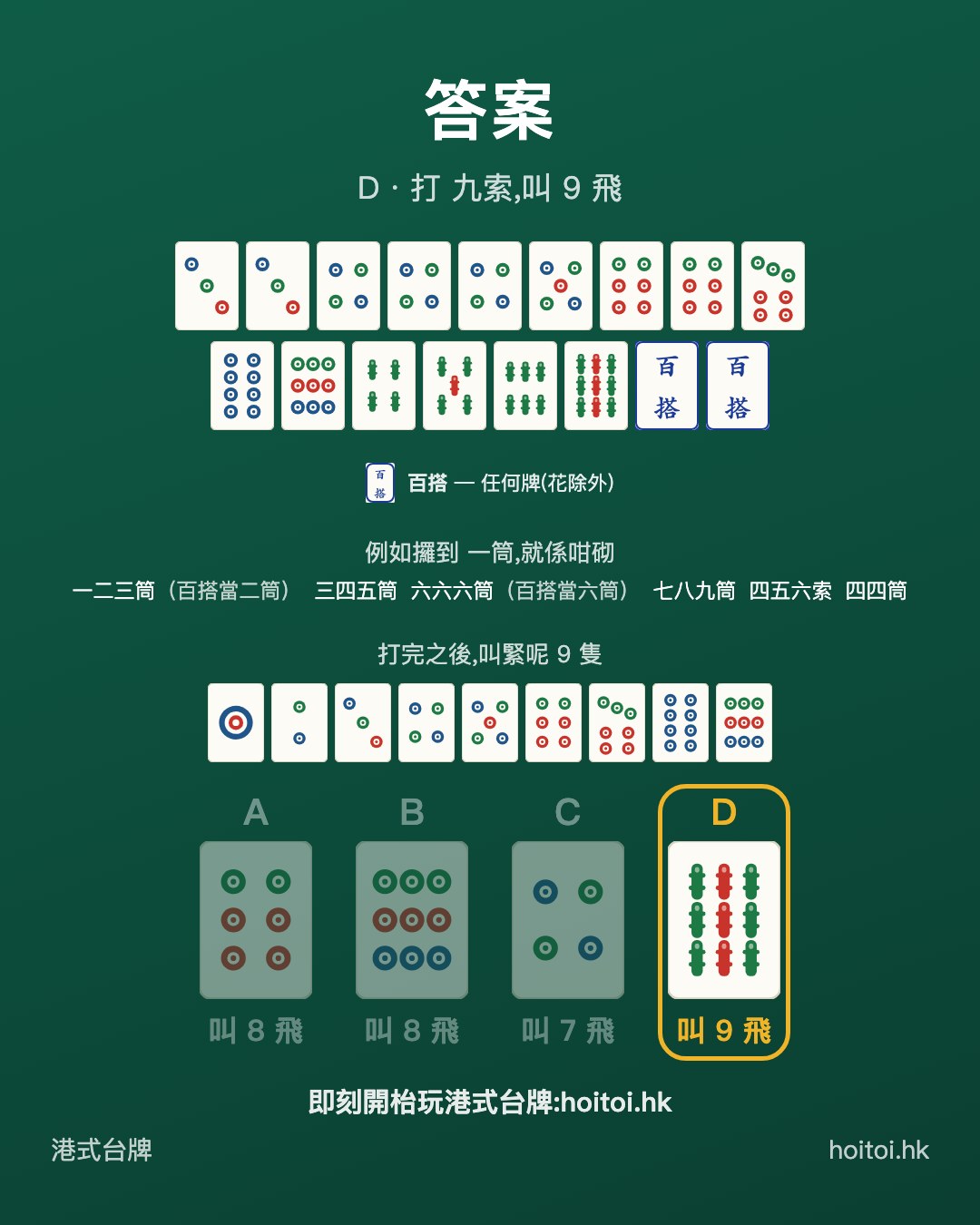 答案：打 九索，叫 9 飛