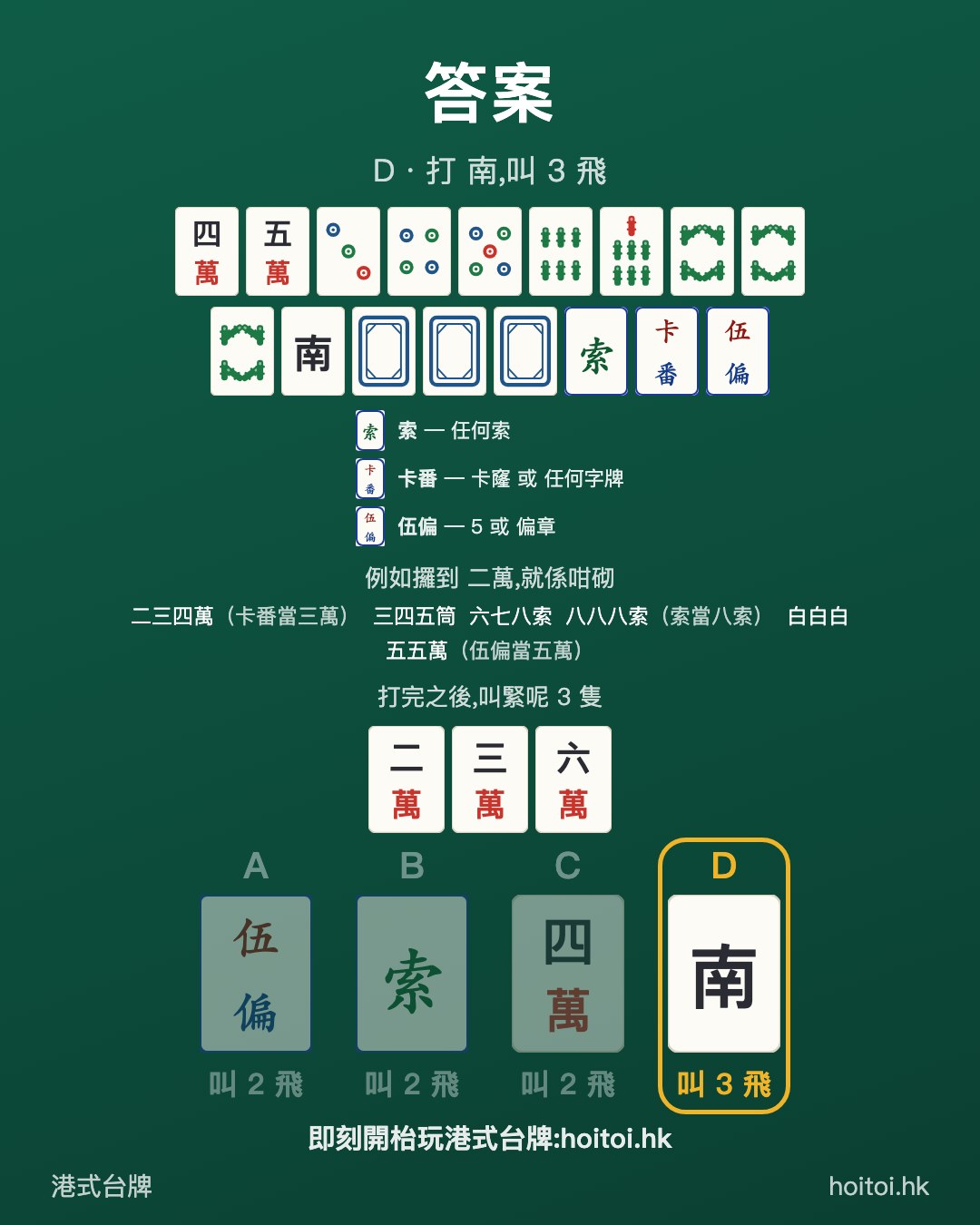 答案：打 南，叫 3 飛
