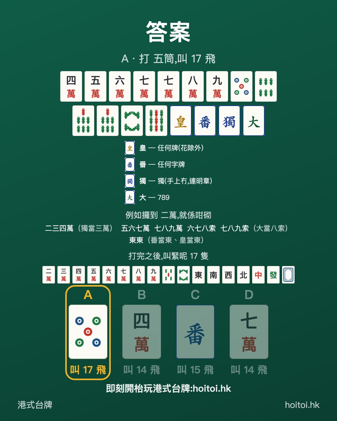 答案：打 五筒，叫 17 飛