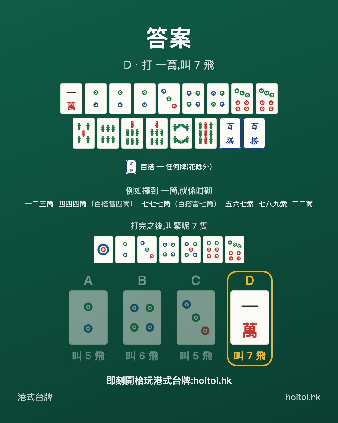 答案：打 一萬，叫 7 飛