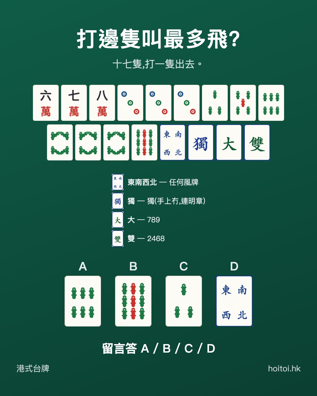 手牌：六七八萬　三三三筒　三五六八八八九索　搭搭搭搭