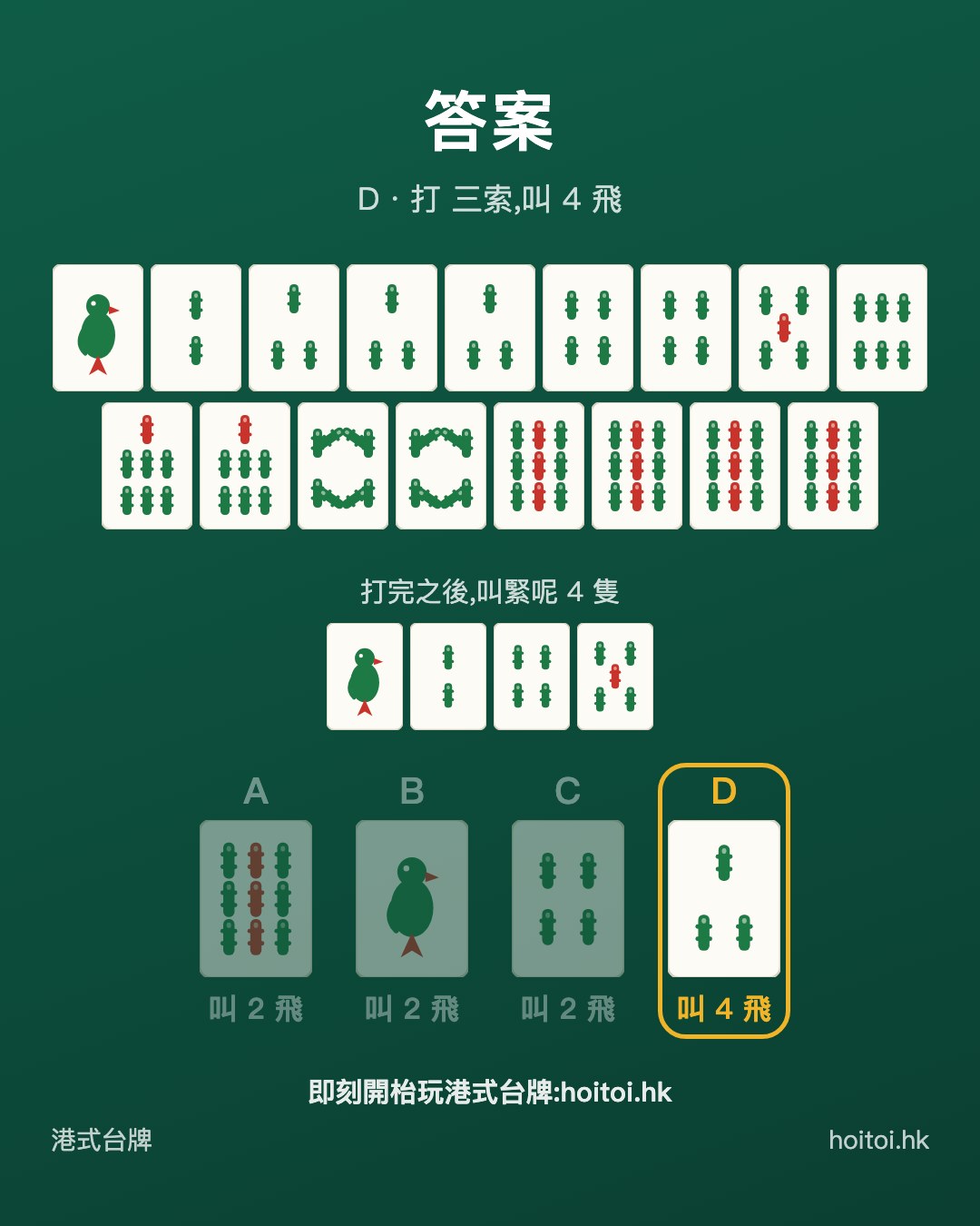答案：打 三索，叫 4 飛