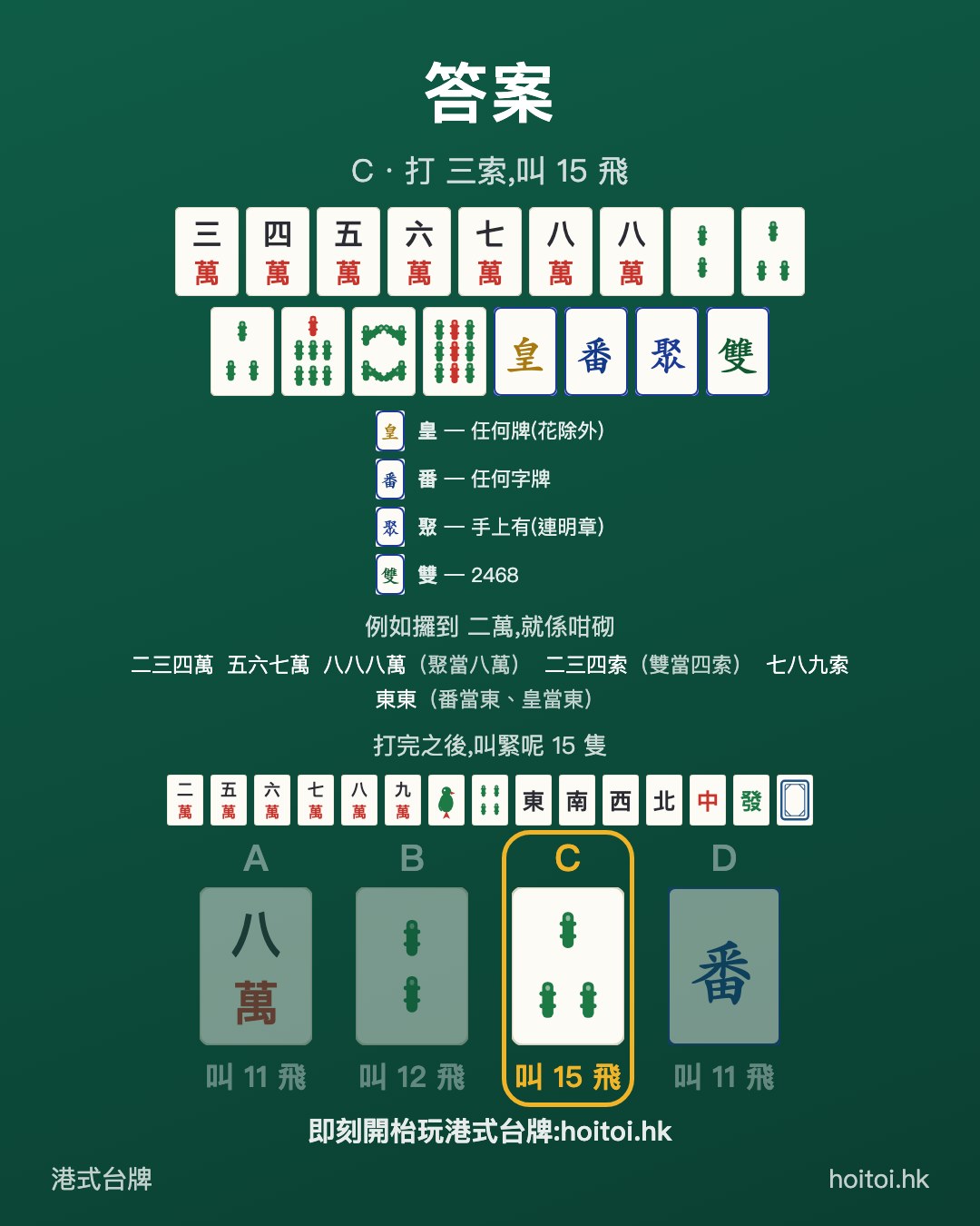 答案：打 三索，叫 15 飛