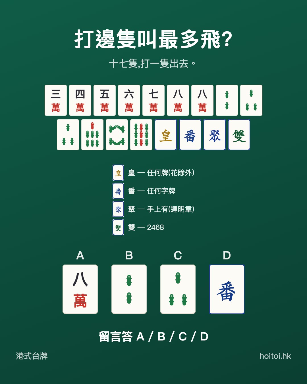 手牌：三四五六七八八萬　二三三七八九索　搭搭搭搭