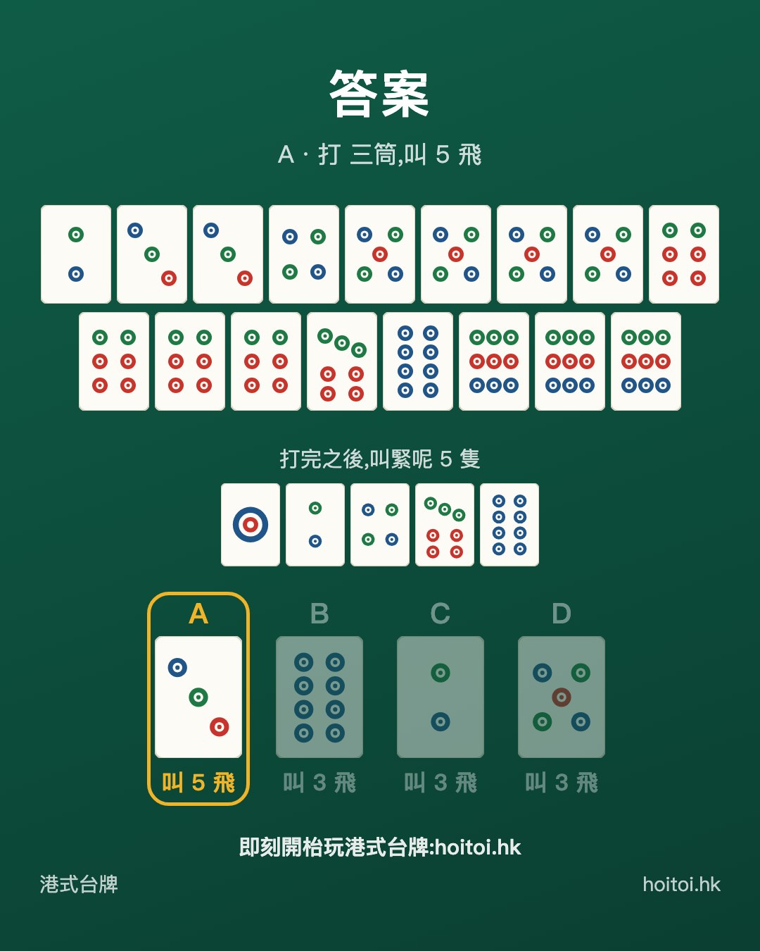 答案：打 三筒，叫 5 飛
