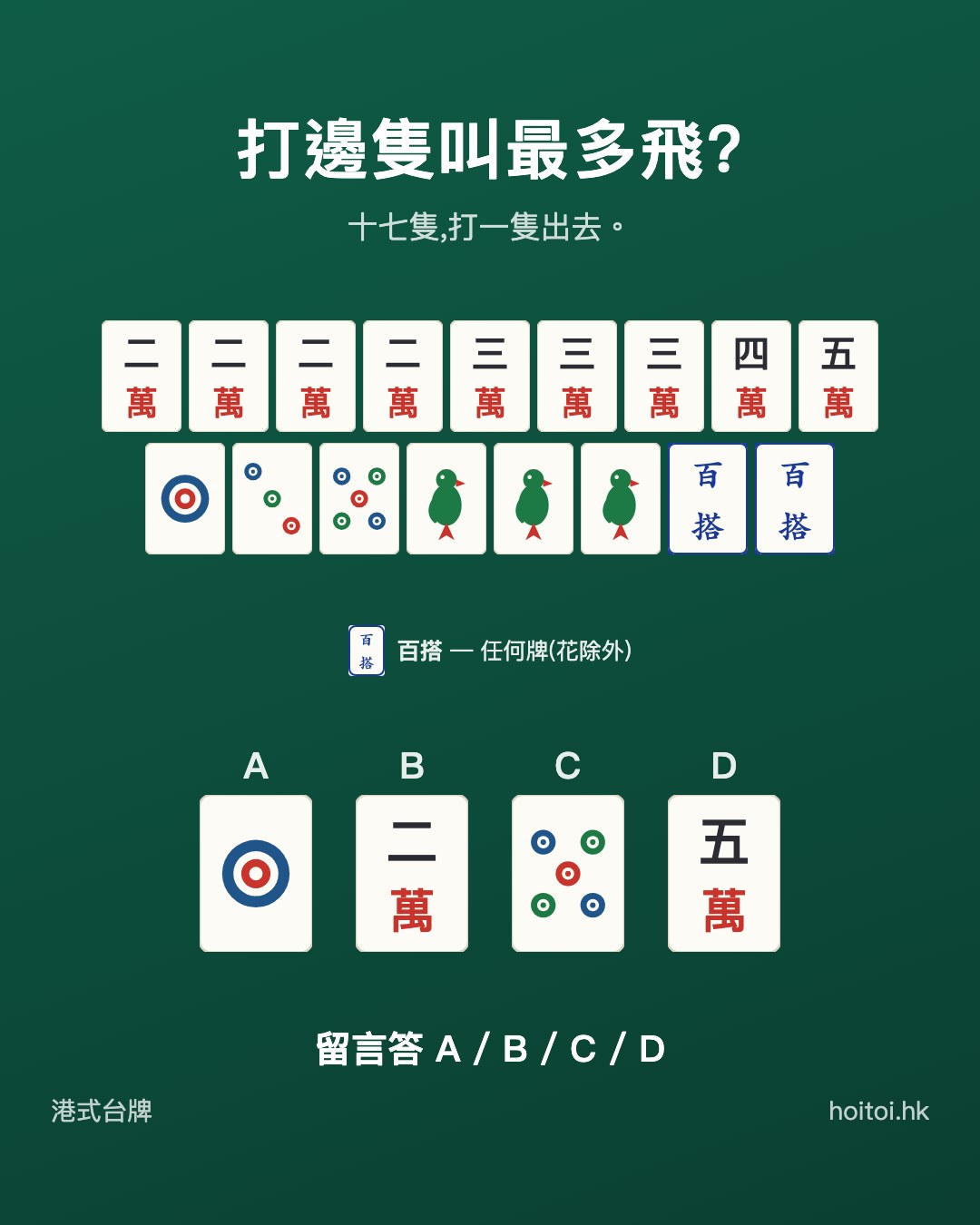 手牌：二二二二三三三四五萬　一三五筒　一一一索　搭搭