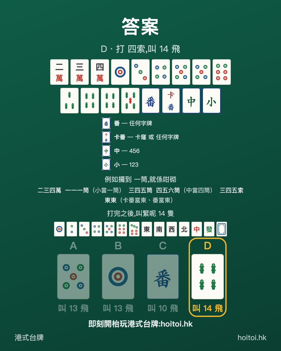 答案：打 四索，叫 14 飛