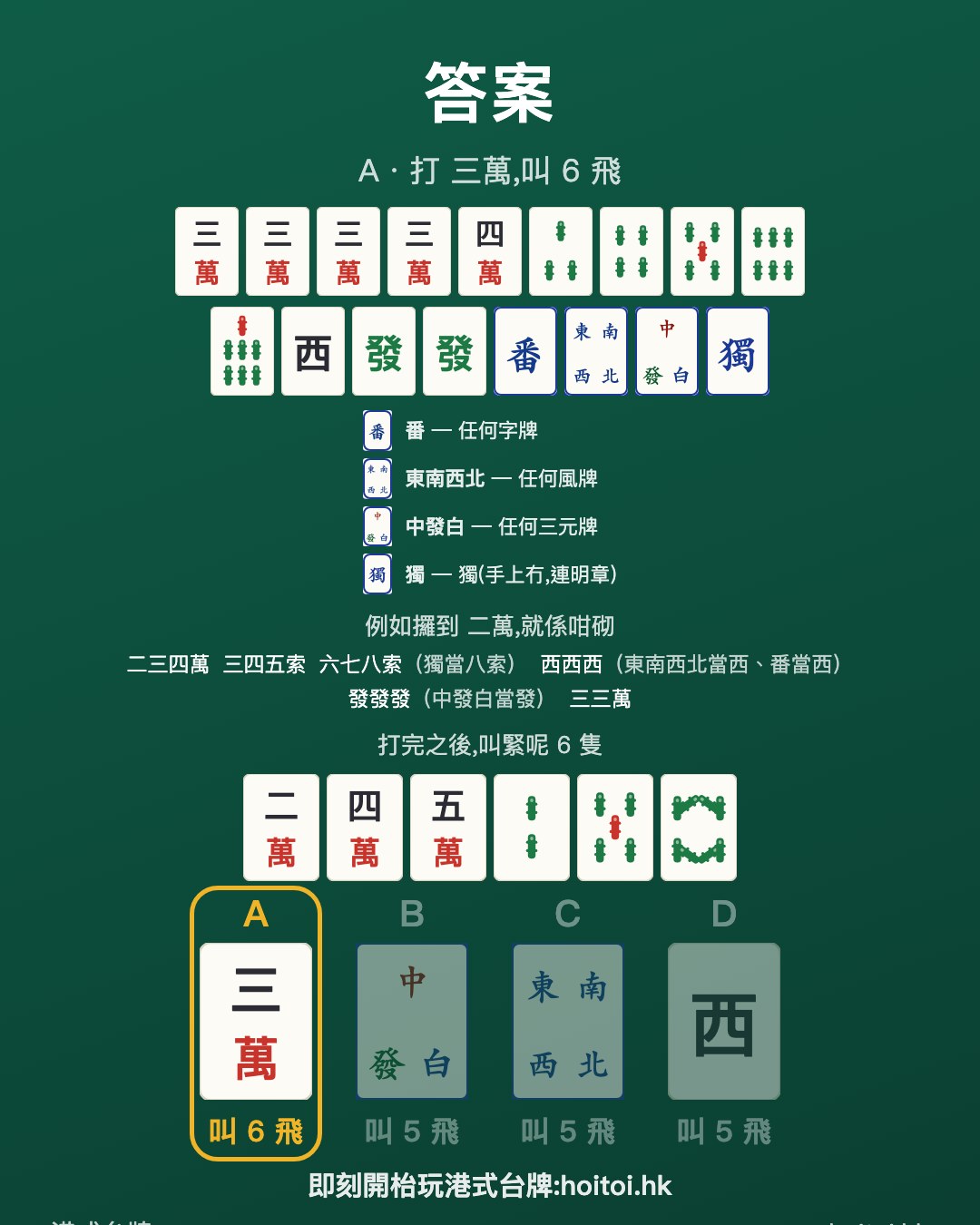 答案：打 三萬，叫 6 飛